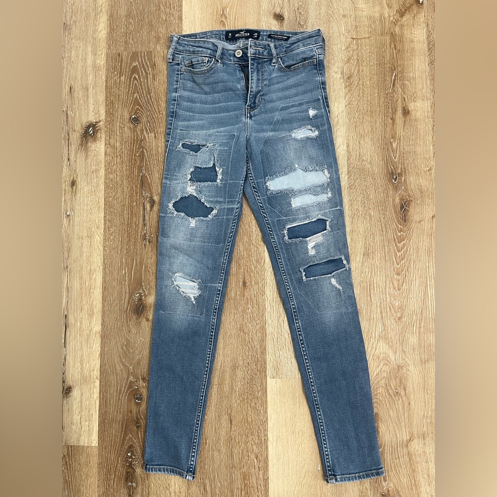 Hollister Distressed Denim Under Layer Patchwork High Rise Super Skinny Jeans 1